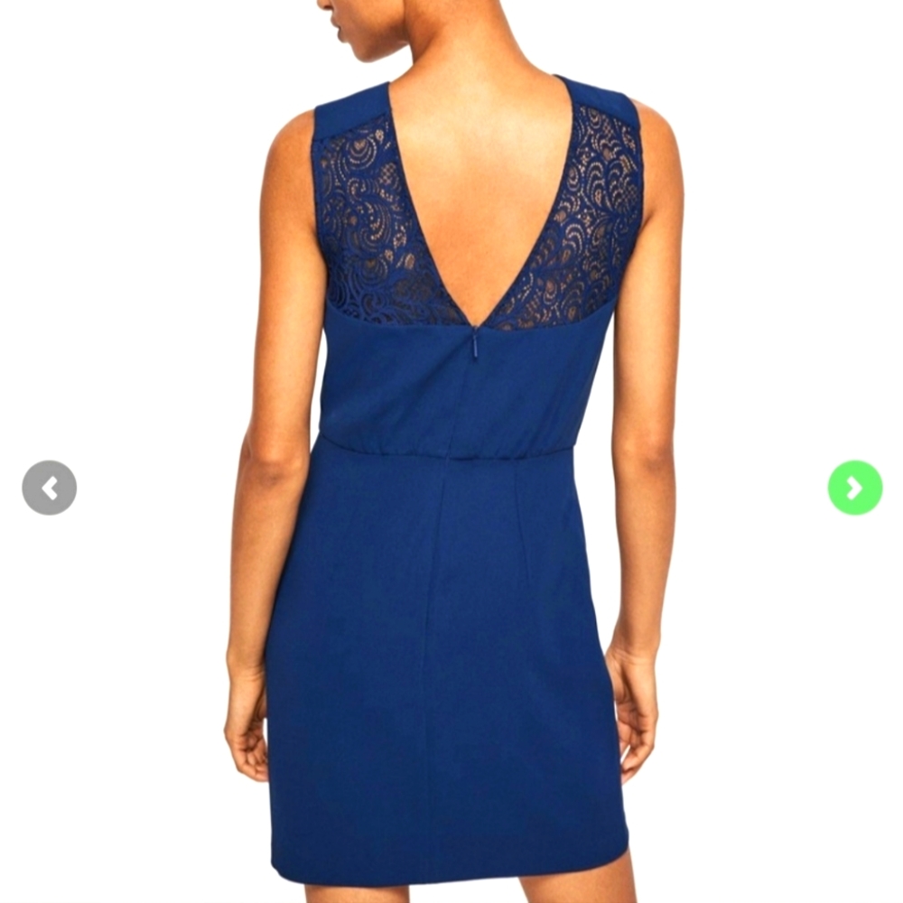 Mango lined blue dress with back lace detail and back zipper (US 10)